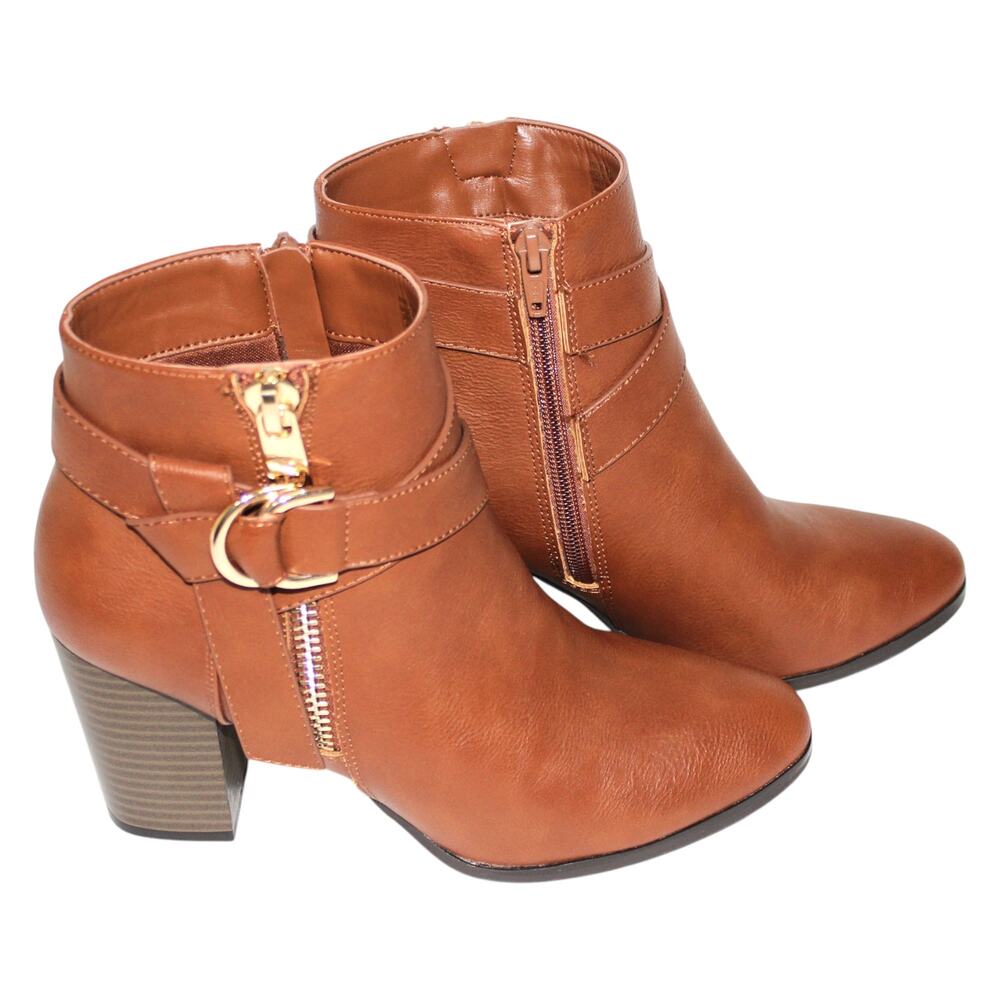 Faux Brown Leather and Gold Heeled Bootie Size 8.5